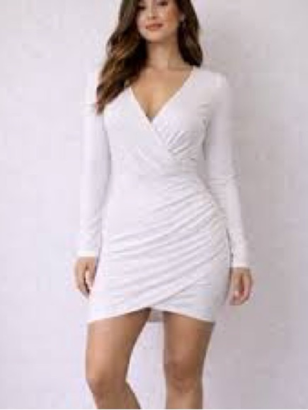 Sarin Mathews Deep V Neck Ruched Bodycon Mini Dress /M (003)